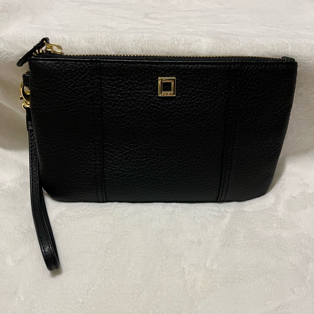 Black Leather Wristlet Clutch